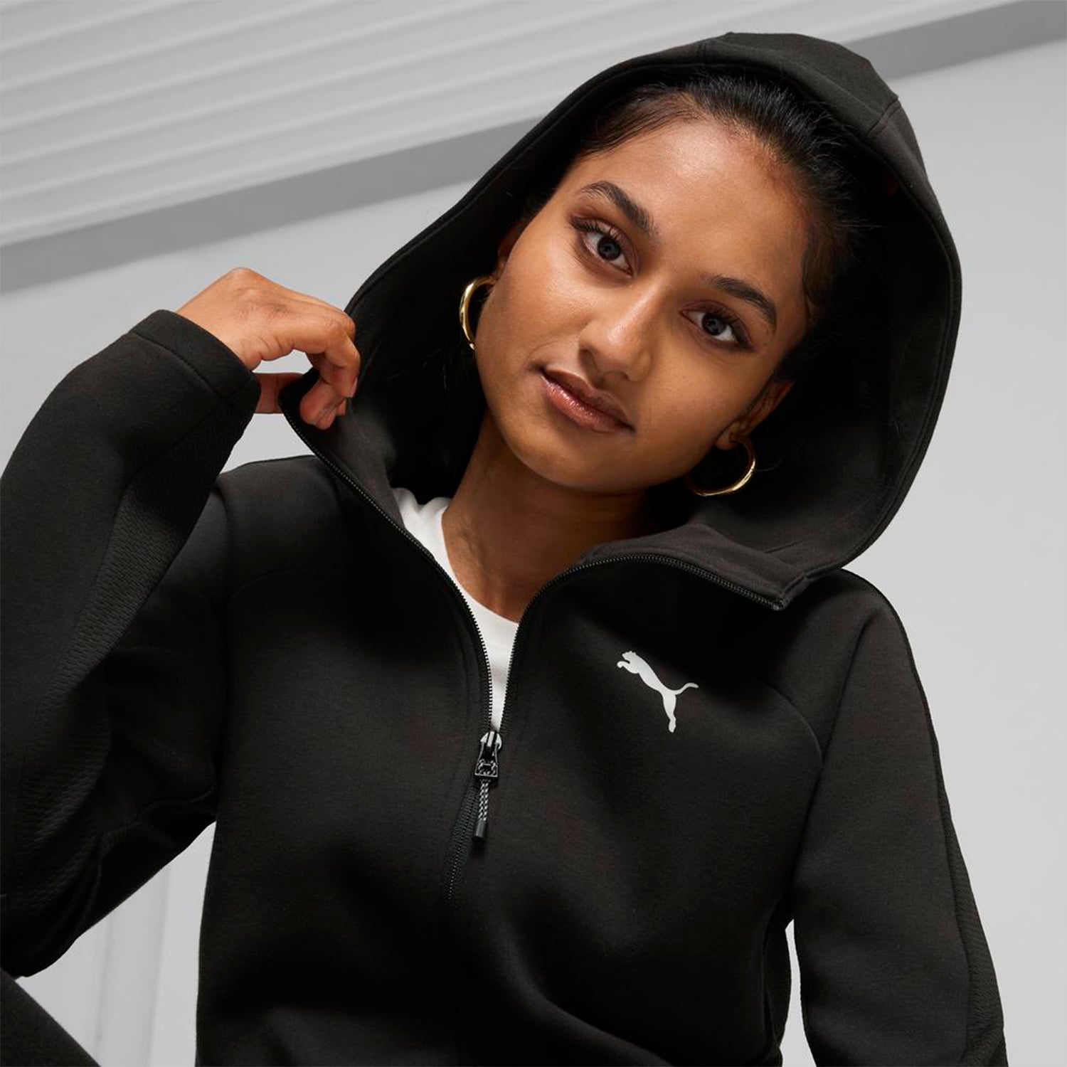 Polera Puma Mujer Evostripe Full-Zip Hoodie Negro