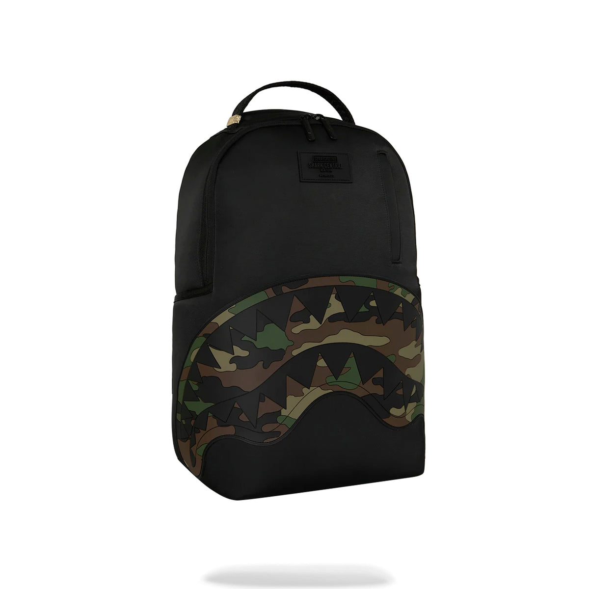 Mochila Sprayground Unisex Shark Central Black Nylon Camo Embossed Shark Negro