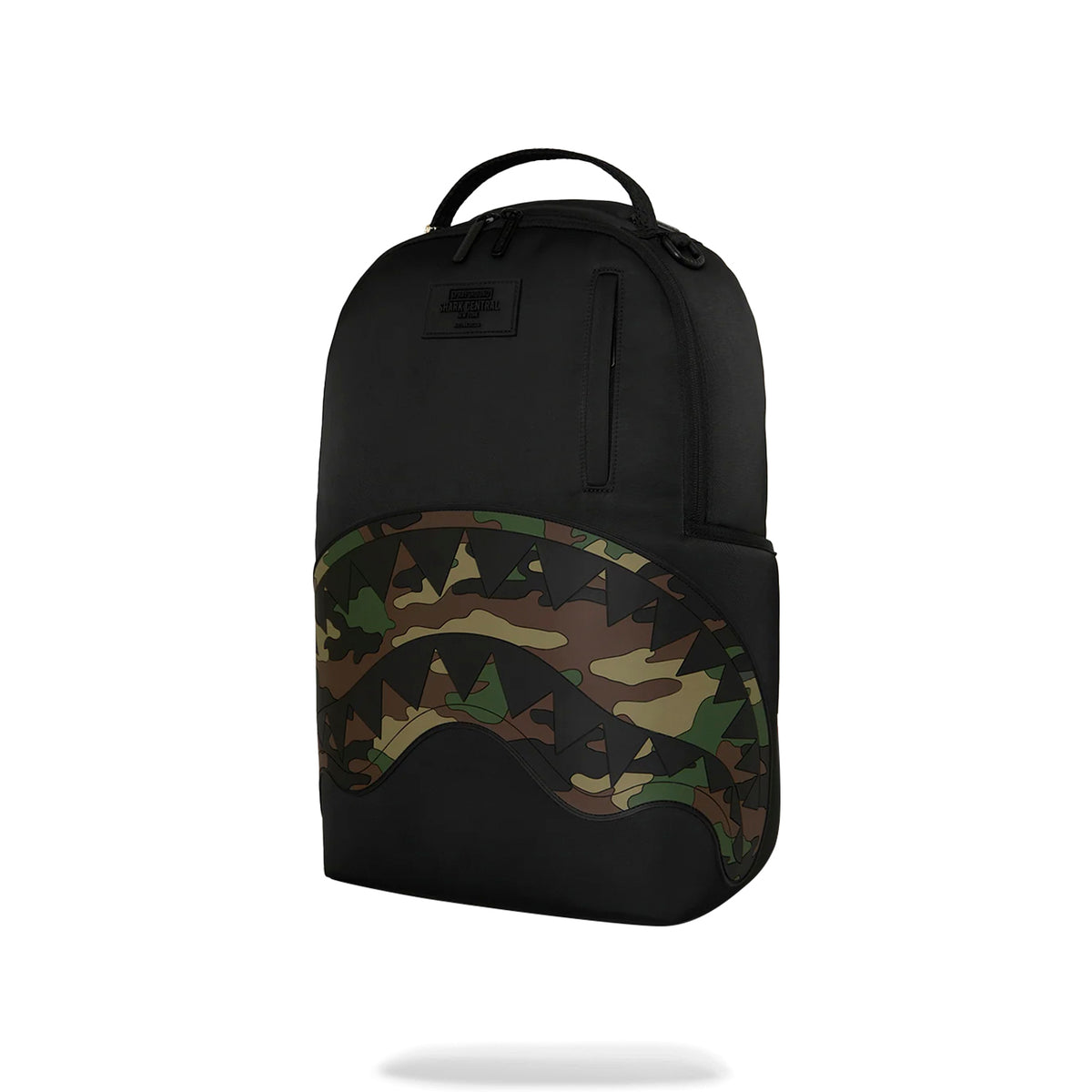 Mochila Sprayground Unisex Shark Central Black Nylon Camo Embossed Shark Negro