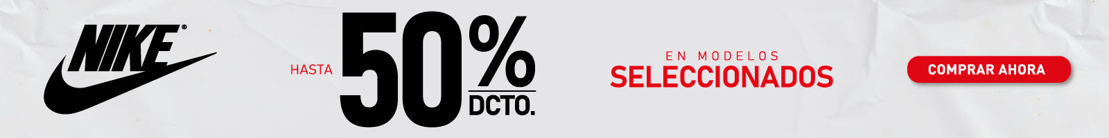 Banner promoción Nike 50% descuento Cyber