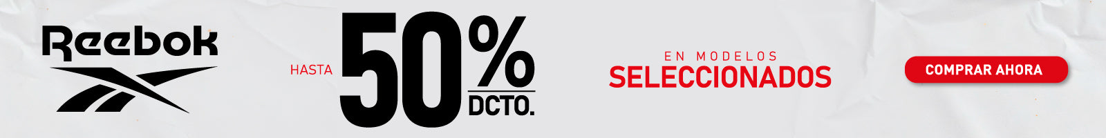 Banner promoción Reebok 50% descuento Cyber